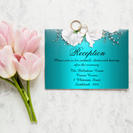 White Boho Rozen Metallic Aqua Weddenschappen Rece Informatiekaartje