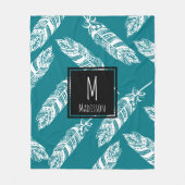 White Boho Tribal Feathers - Gepersonaliseerd Fleece Deken (Voorkant)