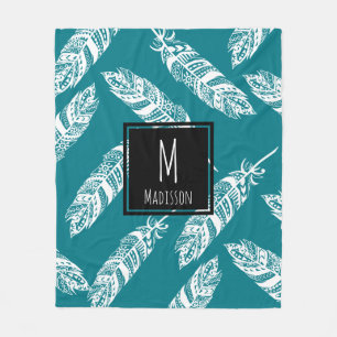 White Boho Tribal Feathers - Gepersonaliseerd Fleece Deken