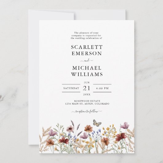 White Boho Wedding Uitnodiging (Voorkant)