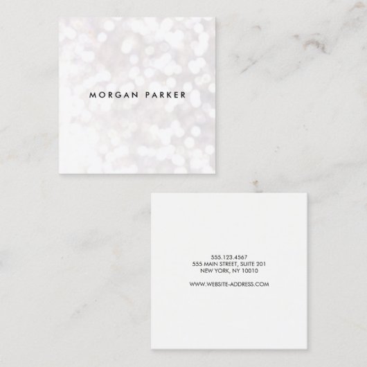 White Bokeh Glitter Square Vierkante Visitekaartje (Voorkant / Achterkant)