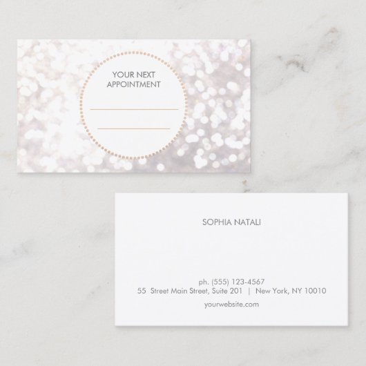 White Bokeh Gold Sequin Haarsalon Afspraak Afsprakenkaartje (Voorkant / Achterkant)