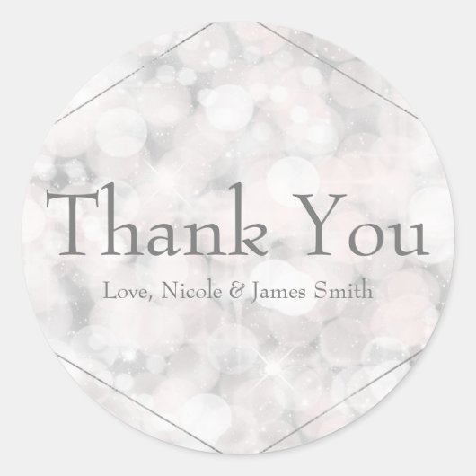 White Bokeh Lights Elegant Glam Wedding Favor Ronde Sticker (Voorkant)