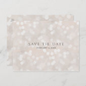 White Bokeh Modern Glamor Chic Save the Date Aankondigingskaart (Voorkant / Achterkant)