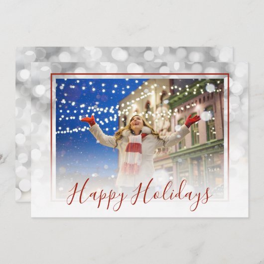 White Bokeh Red Lijst Aangepast Prettige feestdage Feestdagenkaart (Voorkant / Achterkant)