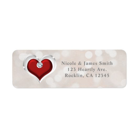 White Bokeh Red Valentijn Glam Heart Invitation Etiket (Voorkant)