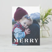 White Bold MERRY-kerstfeestdag fotokaart Feestdagenkaart (Staand voorkant)
