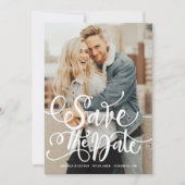White Bold Modern Calligraphy Overlay Foto Save The Date (Voorkant)