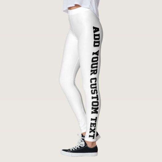 White Bold Personalized Custom Text Vertical Leggings (Links)