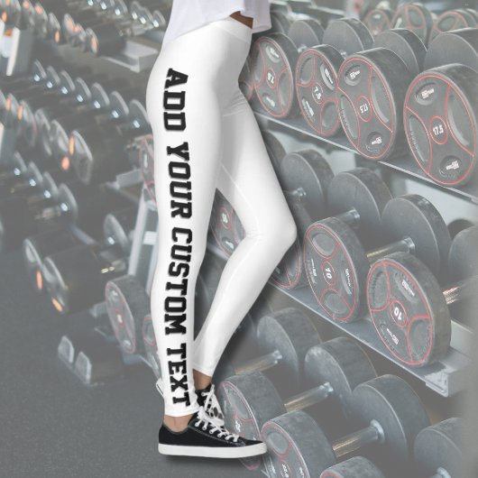 White Bold Personalized Custom Text Vertical  Leggings