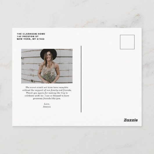 White Bold Retro Script Photo Afstuderen Hartelijk Briefkaart (Achterkant)