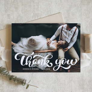 White Bold Retro Script Photo Weddenschap Bedankkaart