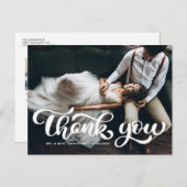 White Bold Retro Script Photo Weddenschap Bedankt Briefkaart (Voorkant / Achterkant)