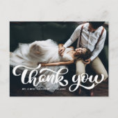 White Bold Retro Script Photo Weddenschap Bedankt Briefkaart (Voorkant)