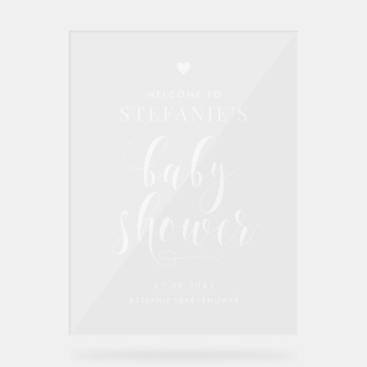 White Bold Script Baby shower Welkom Acryl Bord (Voorkant)