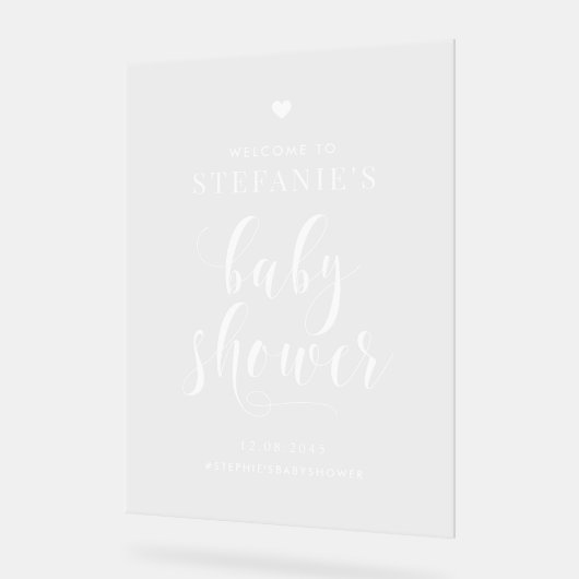 White Bold Script Baby shower Welkom Acryl Bord (Hoek)