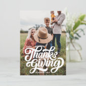 White Bold Script Typography Photo Thanksgiving Feestdagenkaart (Staand voorkant)