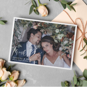 White Border Calligraphy Overlay Weddenfoto Bedankkaart