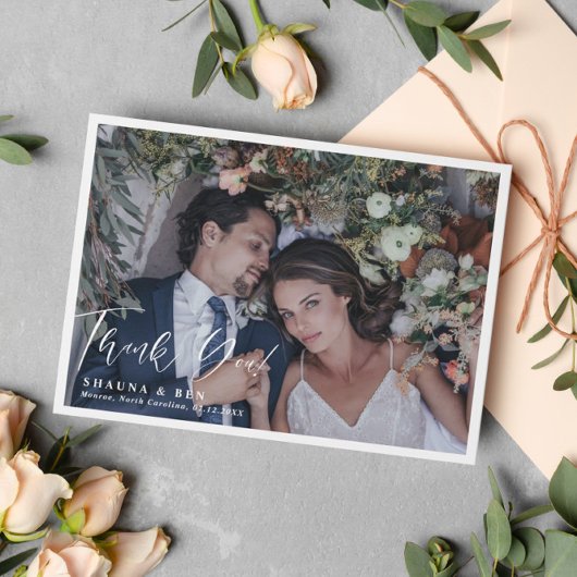 White Border Calligraphy Overlay Weddenfoto Bedankkaart