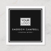 White border custom logo zwart minimalist vierkante visitekaartje (Voorkant)