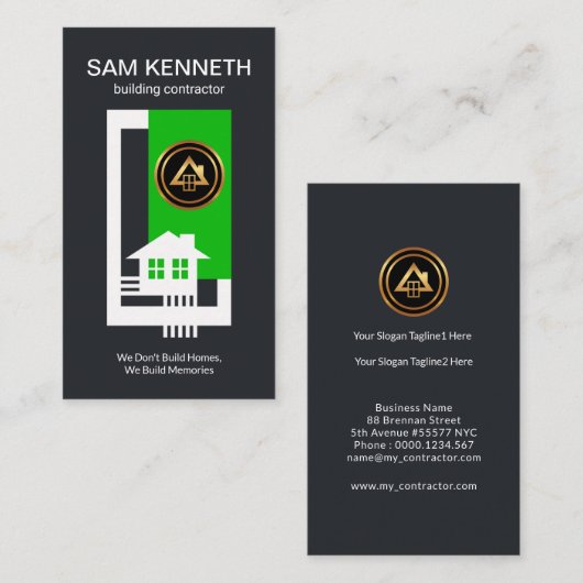 White Border Lijst House Rebars Green Tree Block Visitekaartje (Voorkant / Achterkant)