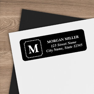 White Border Monogram Name Editable Color Address Etiket
