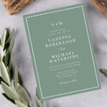 white border sage green QR Code bruiloft Uitnodigi Kaart<br><div class="desc">de witte grenzen eenvoudige elegante groenbruinbruiloft thema,  de tekst,  de Code QR en de kleuren kunnen worden uitgegeven.</div>