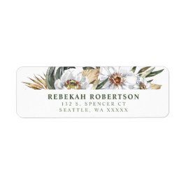 White Botanical Dahlia Return Address Labels