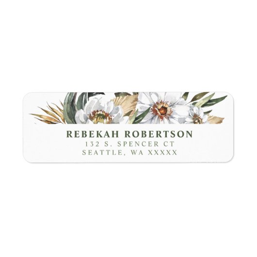 White Botanical Dahlia Return Address Labels (Voorkant)