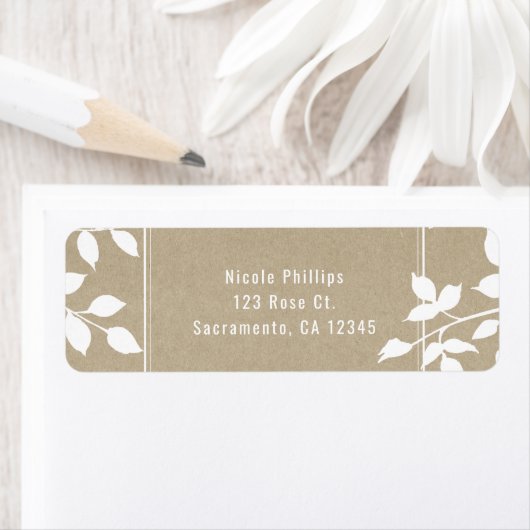 White Botanical Leaves Simple Rustic Wedding Etiket (Insitu)