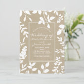 White Botanical Leaves Simple Rustic Wedding Kaart (Staand voorkant)