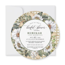 White Botanical Round Bridal Shower Invitation