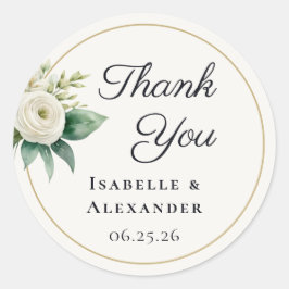 White Botanical Wedding Thank You Ronde Sticker