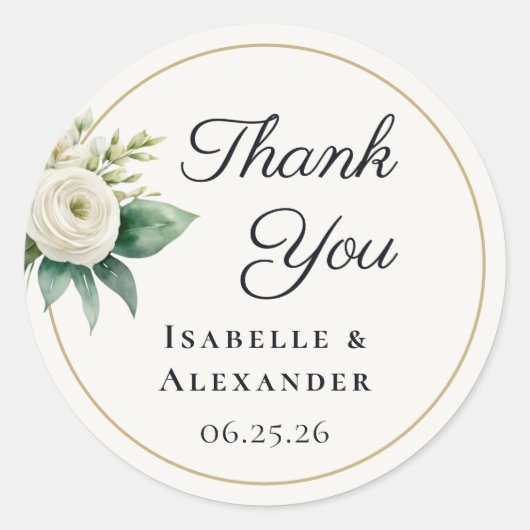 White Botanical Wedding Thank You Ronde Sticker (Voorkant)