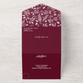 White Botanicals Burgundy No Envelopes Wedding All In One Uitnodiging (Buitenkant)