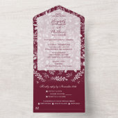 White Botanicals Burgundy No Envelopes Wedding All In One Uitnodiging (Binnen)