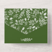 White Botanicals Green No Envelopes Wedding All In One Uitnodiging (Achterkant)