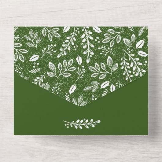 White Botanicals Green No Envelopes Wedding All In One Uitnodiging (Achterkant)