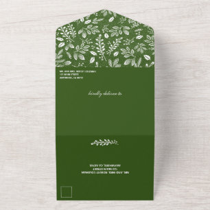 White Botanicals Green No Envelopes Wedding All In One Uitnodiging