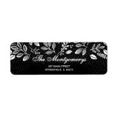 White Botanicals on Black Return Address Etiket (Voorkant)