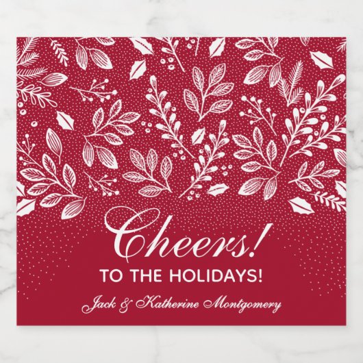 White Botanicals on Cranberry Christmas Sparkling Wijnetiket (Enkel label)