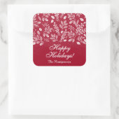 White Botanicals on Cranberry Happy Holidays Vierkante Sticker (Tas)