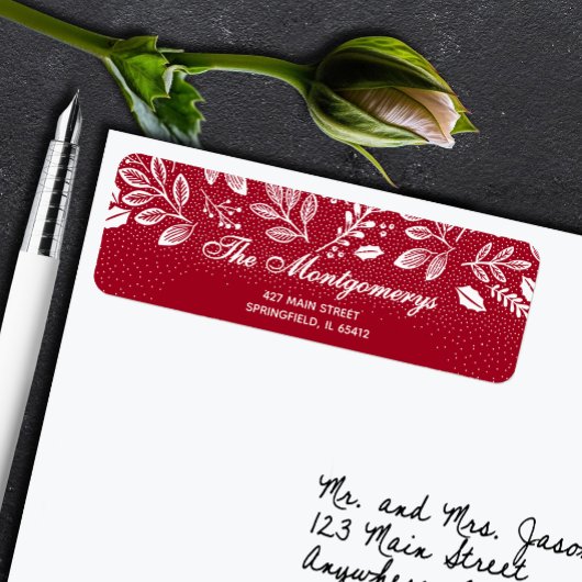 White Botanicals on Cranberry Return Address Etiket