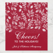 White Botanicals on Red Christmas Wijn Etiket (Enkel label)