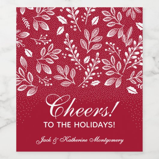 White Botanicals on Red Christmas Wijn Etiket (Enkel label)