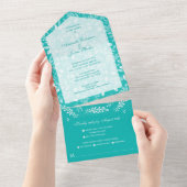 White botanicals Turquoise No Envelopes Wedding All In One Uitnodiging (Afscheurbaar)