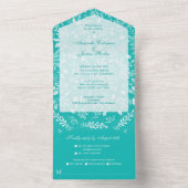 White botanicals Turquoise No Envelopes Wedding All In One Uitnodiging (Binnen)