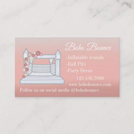 White Bounce House Opblaasbare Party Rentals Roze Visitekaartje (Voorkant)