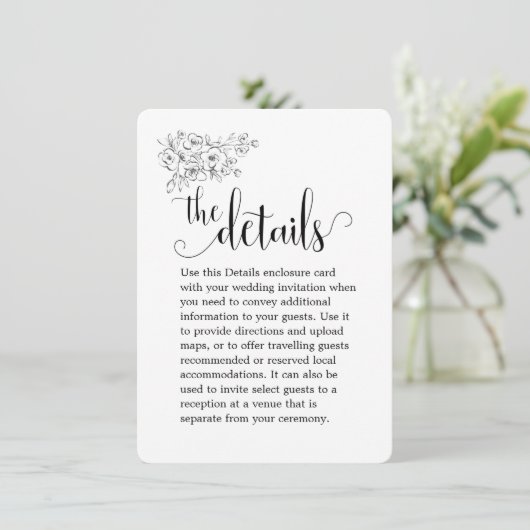 White Bouquet we doen de details van de bruiloft Informatiekaartje (Staand voorkant)