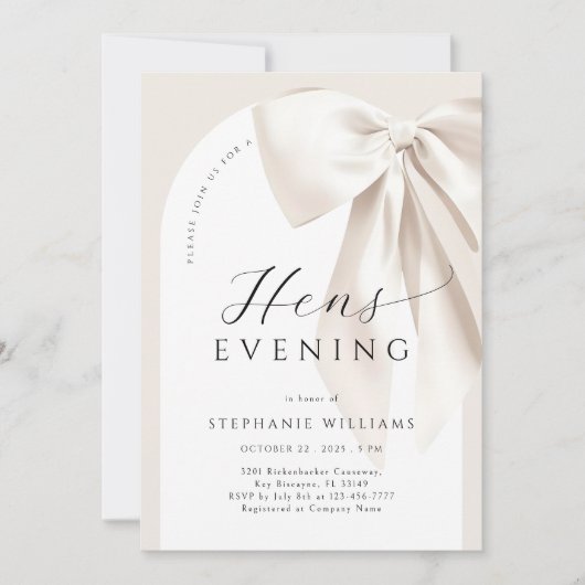 White Bow Arch Hens Evening Invitation Kaart (Voorkant)